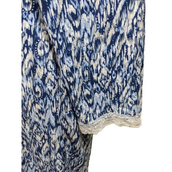 Gloria Vanderbilt Robe Housecoat Womens Plus 1X Navy Dream Knit Belted Wrap Lace - Picture 5 of 8